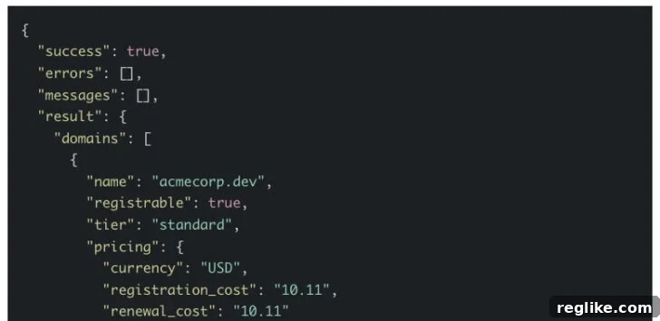 Cloudflare Empowers Domain Registrations Through New API 2 Screenshot of registrar output for Cloudflare API