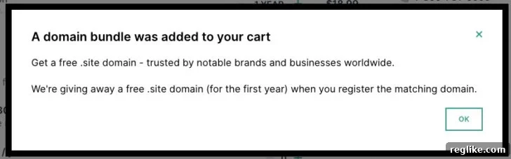 Domain Stuffing: When Free Domain Promotions Go Too Far 4 Hover .site promotion notice