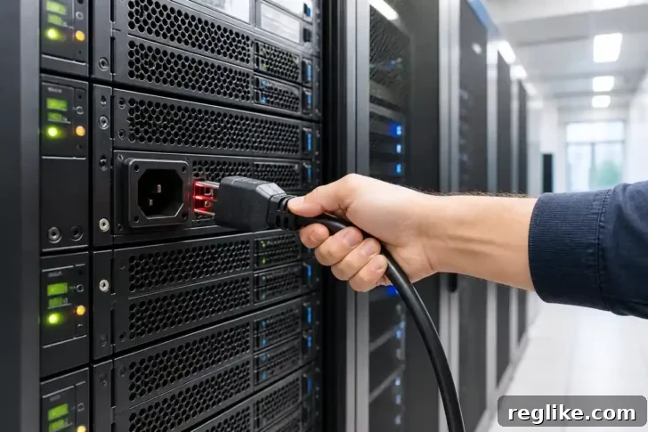 Arm unplugging a server